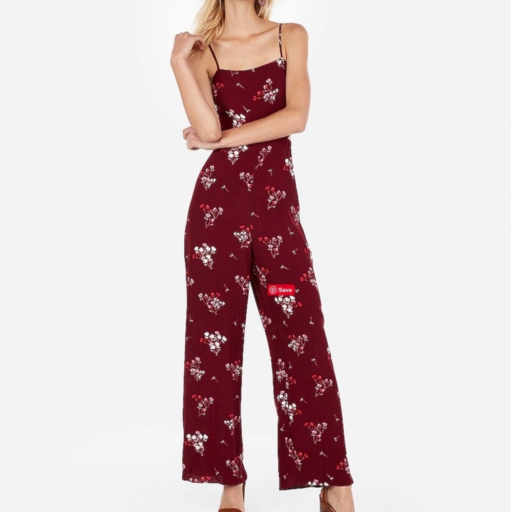 Express Floral Cut-Out Wide Leg Jumpsuit